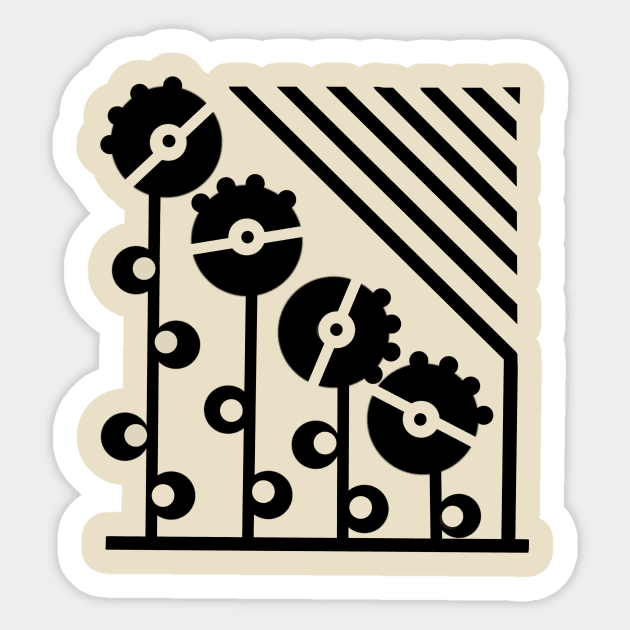 Black Mechanical Flowers - Creme Sticker by Design Fern